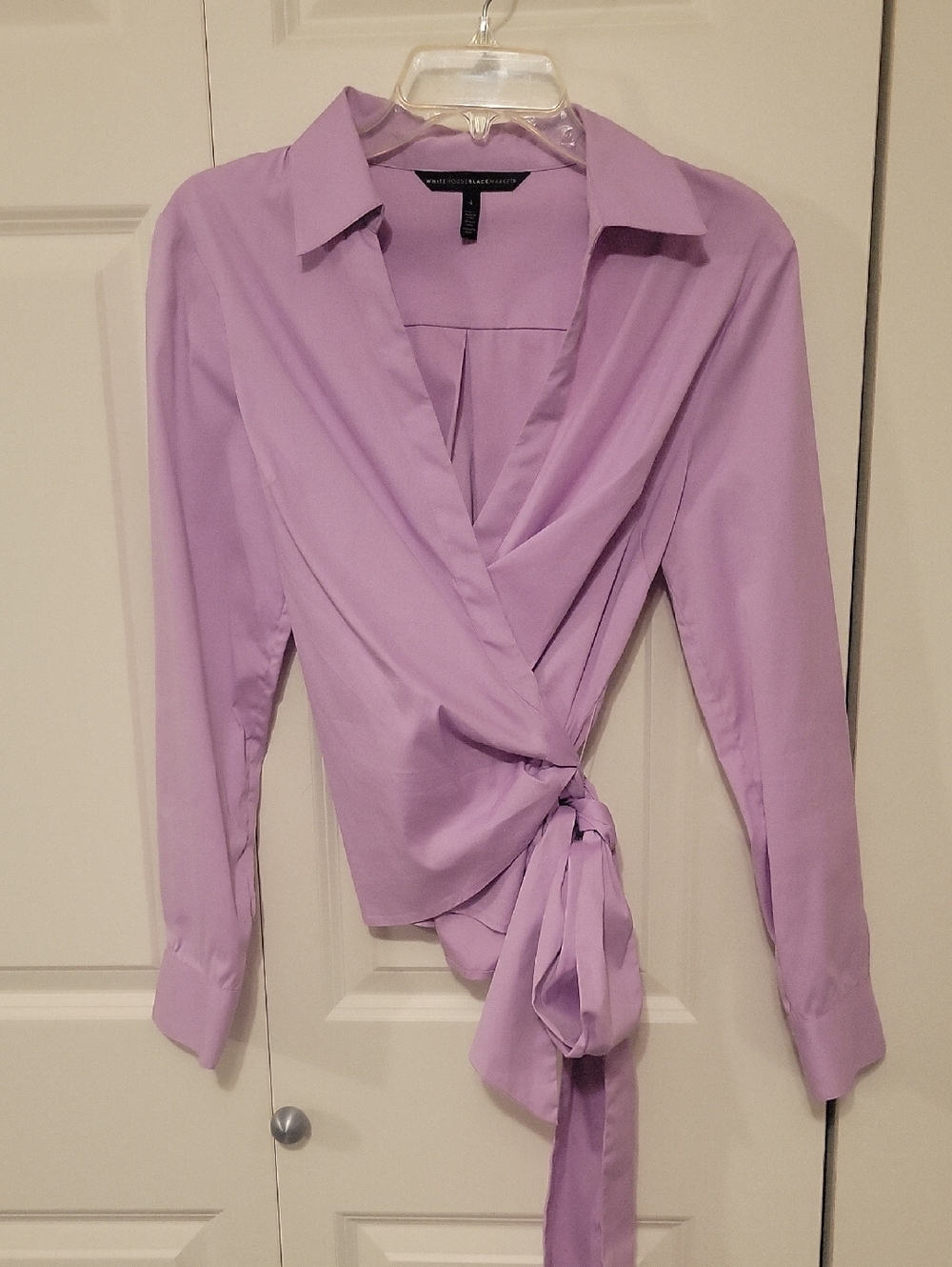 White House Black Market Lilac Wrap Tie Button-Down Blouse